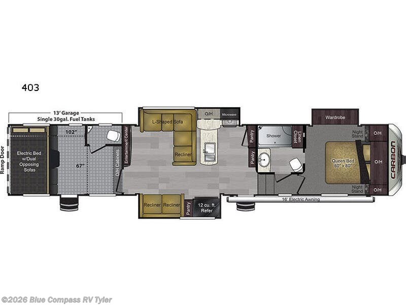 2018 Keystone Carbon 403 - Used Toy Hauler For Sale by Blue Compass RV Tyler in Tyler, Texas features Slideout