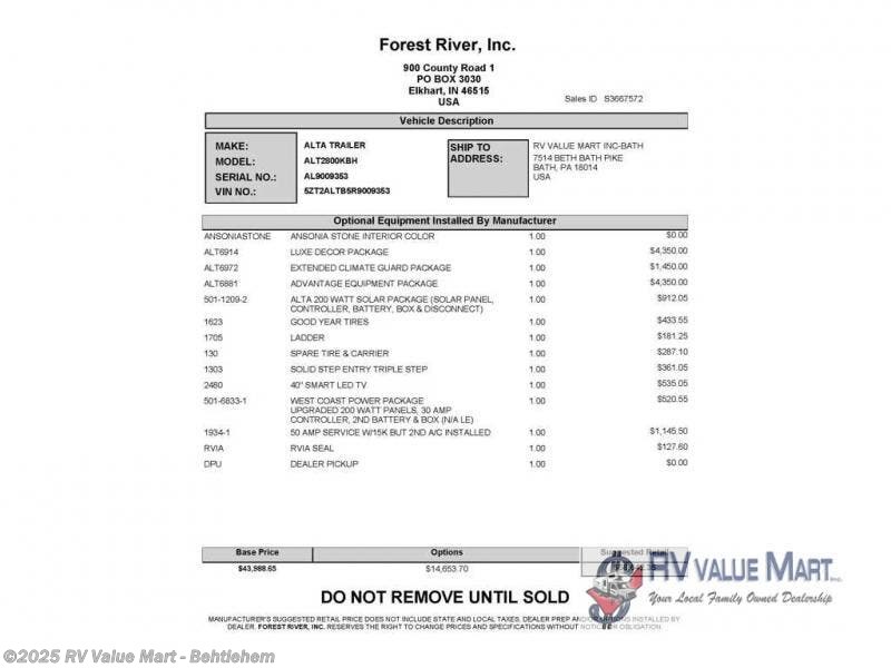 2024 East to West Alta 2800KBH RV for Sale in Bath, PA 18014 R9009353