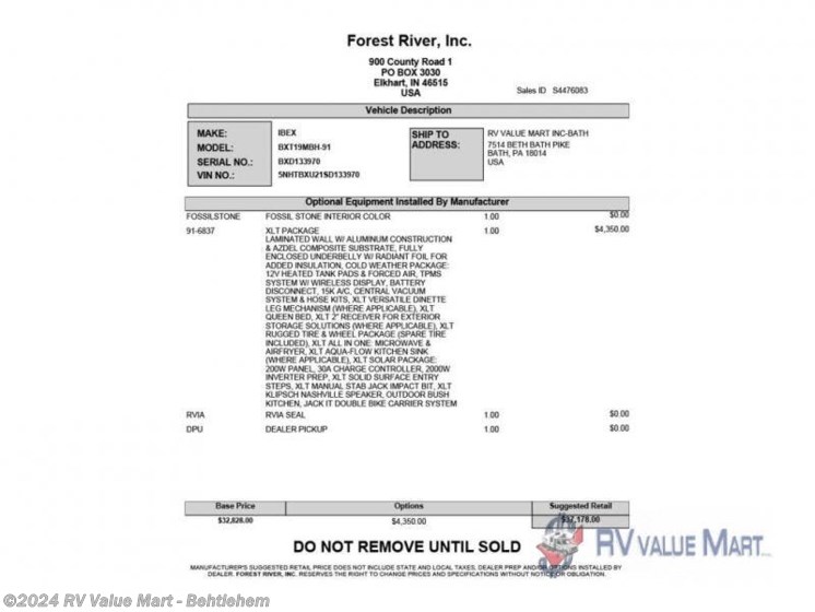 New 2025 Forest River IBEX 19MBH available in Bath, Pennsylvania