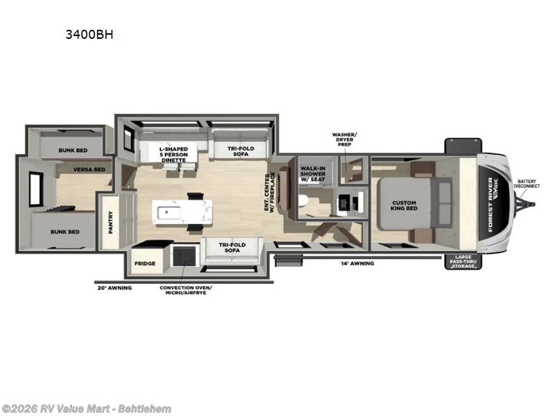 2026 Forest River Vibe 3400BH - New Travel Trailer For Sale by RV Value Mart - Behtlehem in Bath, Pennsylvania features Slideout