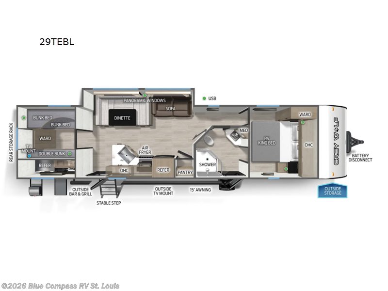 2026 Forest River Cherokee Grey Wolf Black Label 29TEBL - New Travel Trailer For Sale by Blue Compass RV St. Louis in Eureka, Missouri features Slideout