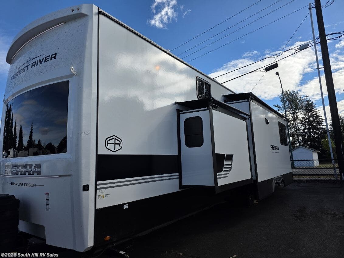 2027 Forest River Sierra Destination 411DBDL - New Destination Trailer For Sale by South Hill RV Sales in Yelm, Washington features Smoke Detector, Awning, Skylight, Stove, Slideout