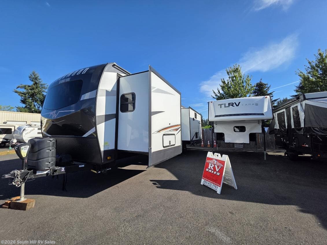 2021 Forest River Rockwood Signature 8337RL - Used Travel Trailer For Sale by South Hill RV Sales in Yelm, Washington features Furnace, Alloy Wheels, Fireplace, Insulated, Microwave