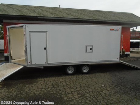 This is a new all aluminum enclosed snowmobile trailer and it is loaded it is 6 feet 7 inches tail inside and in with nice white walls and ceiling with a rear door opening height of 77 inches 1 sliding windows a rv style side door w and a fuel door and a Front and rear Ramp w/Spring Assist and tapered ends. 15&quot; Inches radial trailer tires. 2 full length rows of slide track to tie down your sleds all led running lights and dome lights and a lot more

AT DAYSPRING, IT IS OUR GOAL TO HELP YOU FIND THE RIGHT TRAILER FOR YOUR NEEDS.
IF WE DON&#39;T HAVE IT, WE WILL BE MORE THAN HAPPY TO ORDER IT FOR YOU.
WE WANT TO MAKE SURE THAT YOU HAVE THE RIGHT TRAILER AND ACCESSORIES TO FIT YOUR NEEDS.

CONTACT US AND HAVE A GREAT EXPERIENCE BUYING YOUR NEW TRAILER!

TRADES ARE NO PROBLEM; JUST LET US KNOW WHAT YOU HAVE.

FINANCING RATES ARE LOWER THROUGH CREDIT UNIONS. WE ARE A CERTIFIED CUDL DEALER
VISIT OUR WEB SITE AT WWW.DAYSPRINGAUTO.COM

DAYSPRING AUTO &amp; TRAILERS
786 NE BURNSIDE
GRESHAM OREGON 97030
503-666-7300
DA2659