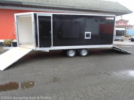 This is a new all aluminum enclosed snowmobile trailer and it is loaded it is 6 feet 7 inches tail inside and in with nice white walls and ceiling with a rear door opening height of 77 inches 1 sliding windows a rv style side door w and a fuel door and a Front and rear Ramp w/Spring Assist and tapered ends. 15&quot; Inches radial trailer tires. 2 full length rows of slide track to tie down your sleds all led running lights and dome lights and a lot more

AT DAYSPRING, IT IS OUR GOAL TO HELP YOU FIND THE RIGHT TRAILER FOR YOUR NEEDS.
IF WE DON&#39;T HAVE IT, WE WILL BE MORE THAN HAPPY TO ORDER IT FOR YOU.
WE WANT TO MAKE SURE THAT YOU HAVE THE RIGHT TRAILER AND ACCESSORIES TO FIT YOUR NEEDS.

CONTACT US AND HAVE A GREAT EXPERIENCE BUYING YOUR NEW TRAILER!

TRADES ARE NO PROBLEM; JUST LET US KNOW WHAT YOU HAVE.

FINANCING RATES ARE LOWER THROUGH CREDIT UNIONS . WE ARE A CERTIFIED CUDL DEALER
VISIT OUR WEB SITE AT WWW.DAYSPRINGAUTO.COM

DAYSPRING AUTO &amp; TRAILERS
786 NE BURNSIDE
GRESHAM OREGON 97030
503-666-7300
DA2659