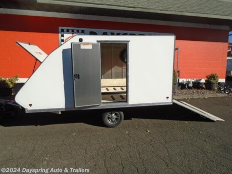 If you are looking for a all aluminum enclosed 2 place snowmobile trailer this is the one. It only has a curb weight of 998# so can tow with almost anything. This is no basic trailer it has upgrade tire size to 12 inch wheel with nice radial tires and premium wheels. And it is sitting on a galvanized ( no rust) 3500# torsion axle . Rear ramp door and it has paddle grabbers on it and half way in to the trailer for good traction. All led running lights. rv side door .This has a slide track in the floor so you can adjust the ski tie down bar were you want it . paddle grabbers for easy loading Front has nice diamond plate for good protection and a 26x58 locking access door for easy access to the front of the trailer. . come check this out or some of are other snowmobile trailers

AT DAYSPRING, IT IS OUR GOAL TO HELP YOU FIND THE RIGHT TRAILER FOR YOUR NEEDS.
IF WE DON&#39;T HAVE IT, WE WILL BE MORE THAN HAPPY TO ORDER IT FOR YOU.
WE WANT TO MAKE SURE THAT YOU HAVE THE RIGHT TRAILER AND ACCESSORIES TO FIT YOUR NEEDS.

CONTACT US AND HAVE A GREAT EXPERIENCE BUYING YOUR NEW TRAILER!

TRADES ARE NO PROBLEM; JUST LET US KNOW WHAT YOU HAVE.

FINANCING RATES ARE LOWER THROUGH CREDIT UNIONS .. WE ARE A CERTIFIED CUDL DEALER