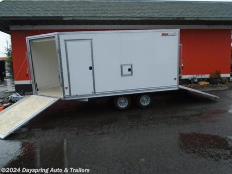 This is a new all aluminum enclosed snowmobile trailer and it is loaded it is 6 feet 8 inches tail inside and in with nice white walls and ceiling with a rear door opening height of 78 inches a rv style side door w and a fuel door and a Front and rear Ramp w/Spring Assist and tapered ends. 15&quot; Inches radial trailer tires. 2 full length rows of slide track to tie down your sleds all led running lights and dome lights and a lot more

AT DAYSPRING, IT IS OUR GOAL TO HELP YOU FIND THE RIGHT TRAILER FOR YOUR NEEDS.
IF WE DON&#39;T HAVE IT, WE WILL BE MORE THAN HAPPY TO ORDER IT FOR YOU.
WE WANT TO MAKE SURE THAT YOU HAVE THE RIGHT TRAILER AND ACCESSORIES TO FIT YOUR NEEDS.

CONTACT US AND HAVE A GREAT EXPERIENCE BUYING YOUR NEW TRAILER!

TRADES ARE NO PROBLEM; JUST LET US KNOW WHAT YOU HAVE.

FINANCING RATES ARE LOWER THROUGH CREDIT UNIONS. WE ARE A CERTIFIED CUDL DEALER
VISIT OUR WEB SITE AT WWW.DAYSPRINGAUTO.COM

DAYSPRING AUTO &amp; TRAILERS
786 NE BURNSIDE
GRESHAM OREGON 97030
503-666-7300
DA2659