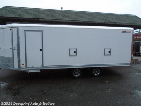 This is a all aluminum snowmobile enclosed trailer it is 101 inches wide by 22 feet long plus the v-nose which is 5 feet and we put 3 inches of extra height which makes 85 inches tail inside this one is a limited edition model. It has 40k furnace with white luan walls and ceiling insulated premium aluminum wheels a full length slide track system in the floor quad ply flooring a 15 amp 110 outlet and a battery to run the led dome lights. We also add a overhead split cabinet and a sliding window and premium tail lights with reverse lights. Best of all it has a life time limited warranty

* AT DAYSPRING, IT IS OUR GOAL TO HELP YOU FIND THE RIGHT TRAILER FOR YOUR NEEDS.IF WE DON&#39;T HAVE IT, WE WILL BE MORE THAN HAPPY TO ORDER IT FOR YOU.WE WANT TO MAKE SURE THAT YOU HAVE THE RIGHT TRAILER AND ACCESSORIES TO FIT YOUR NEEDS.CONTACT US AND HAVE A GREAT EXPERIENCE BUYING YOUR NEW TRAILER!TRADES ARE NO PROBLEM; JUST LET US KNOW WHAT YOU HAVE.FINANCING RATES ARE LOWER THROUGH CREDIT UNIONS . WE ARE A CERTIFIED CUDL DEALER