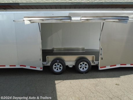 This is a loaded Alcom Stealth car hauler that is 8.5 feet wide by 28 feet long sitting on tandem 5200# torsion spread axles with brakes on both axles with premium wheels and it is loaded inc, Elite escape door, tpo flooring, fully finish interior with white luan , front upper and lower cabinets, 4 heavy duty d-rings,110Volt Package #2 - [(1) 30A Breaker Panel and Moto base Plug, (2) 3-Way Wall Switches, (1) GFI
Wall Receptacle, (1) Standard Wall Receptacle, , (2) LED Wraparound Lights, , aluminum starter flap, 48&quot; rv side door, rear bogey wheels. premium tail, lights with reverse lights And more come check this car hauler out

AT DAYSPRING, IT IS OUR GOAL TO HELP YOU FIND THE RIGHT TRAILER FOR YOUR NEEDS.
IF WE DON&#39;T HAVE IT, WE WILL BE MORE THAN HAPPY TO ORDER IT FOR YOU.
WE WANT TO MAKE SURE THAT YOU HAVE THE RIGHT TRAILER AND ACCESSORIES TO FIT YOUR NEEDS.

CONTACT US AND HAVE A GREAT EXPERIENCE BUYING YOUR NEW TRAILER!

TRADES ARE NO PROBLEM; JUST LET US KNOW WHAT YOU HAVE.

FINANCING RATES ARE LOWER THROUGH CREDIT UNIONS WE ARE A CERTIFIED CUDL DEALER