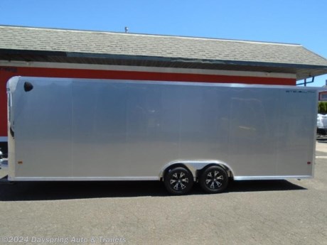 This is a Alcom Stealth 8.5 feet wide by 24 feet long with 6 feet 10 inches of interior height car hauler or toys. This one is sitting on tandem 5200# axles with brakes on both premium wheels and it is fully finish with white luan walls and ceiling and a aluminum starter flap and all led running lights and a rear spoiler with loading lights . This one is a all aluminum trailer so it is very light and screw less sides and more

AT DAYSPRING, IT IS OUR GOAL TO HELP YOU FIND THE RIGHT TRAILER FOR YOUR NEEDS.
IF WE DON&#39;T HAVE IT, WE WILL BE MORE THAN HAPPY TO ORDER IT FOR YOU.
WE WANT TO MAKE SURE THAT YOU HAVE THE RIGHT TRAILER AND ACCESSORIES TO FIT YOUR NEEDS.
CONTACT US AND HAVE A GREAT EXPERIENCE BUYING YOUR NEW TRAILER!
TRADES ARE NO PROBLEM; JUST LET US KNOW WHAT YOU HAVE.
FINANCING RATES ARE LOWER THROUGH CREDIT UNIONS WE ARE A CERTIFIED CUDL DEALER