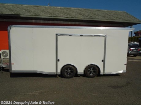 This is a all aluminum trailer sitting on 3500# torsion spread axles with premium wheels and brakes on both axles all aluminum flooring with 4 hd d-rings a 48&quot; rv style side door with a big slide out step 7 feet tail inside and 8.6 feet wide this is the race package trailer with aluminum finish inside a overhead front cabinet a 60amp power service with a converter a roof that is pre wired for a a/c unit and 4 outlets including one out side and a battery all led lights inside and out side the elite escape door on the side with removable fender so you can get out of your car and a rear spoiler with loading lights

| Standard Features |
| ----------------- |
| Coupler |
| A-Frame |
| Trailer Width |
| Trailer Height |
| Trailer Lengths |
| Construction |
| Exterior skin |
| Interior skin |
| Axles |
| Axle configuration |
| Wheels |
| Brakes |
| Tires |
| Dove tail |
| Spoiler |
| Jack |
| Corners |
| Verticals |
| Side door |
| Side step |
| Rear ramp |
| Ramp extension |
| Vent |
| Base cabinets |
| Overhead cabinets |
| Tie downs in floor |
| Power connection |
| 110V Outlets |
| Gravel guard |
| Interior lighting |
| |

AT DAYSPRING, IT IS OUR GOAL TO HELP YOU FIND THE RIGHT TRAILER FOR YOUR NEEDS.
IF WE DON&#39;T HAVE IT, WE WILL BE MORE THAN HAPPY TO ORDER IT FOR YOU.
WE WANT TO MAKE SURE THAT YOU HAVE THE RIGHT TRAILER AND ACCESSORIES TO FIT YOUR NEEDS.
CONTACT US AND HAVE A GREAT EXPERIENCE BUYING YOUR NEW TRAILER!
TRADES ARE NO PROBLEM; JUST LET US KNOW WHAT YOU HAVE.
FINANCING RATES ARE LOWER THROUGH CREDIT UNIONS WE ARE A CERTIFIED CUDL DEALER