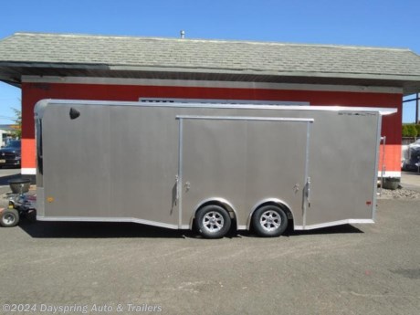 This is a all aluminum car hauler sitting on tandem 5200# torsion spread axles with brakes on both axles and nice premium wheels. fully finished interior with white walls and a white ceiling liner with a nice TPO flooring with a aluminum starter floor. The inside is a 22 foot floor.. The best thing is this trailer has a elite escape door which is the best escape door out there on the market. It has rear spoiler with loading lights and rear bogie wheels and premium tail lights with reverse lights more

AT DAYSPRING, IT IS OUR GOAL TO HELP YOU FIND THE RIGHT TRAILER FOR YOUR NEEDS.
IF WE DON&#39;T HAVE IT, WE WILL BE MORE THAN HAPPY TO ORDER IT FOR YOU.
WE WANT TO MAKE SURE THAT YOU HAVE THE RIGHT TRAILER AND ACCESSORIES TO FIT YOUR NEEDS.
CONTACT US AND HAVE A GREAT EXPERIENCE BUYING YOUR NEW TRAILER!
TRADES ARE NO PROBLEM; JUST LET US KNOW WHAT YOU HAVE.
FINANCING RATES ARE LOWER THROW CREDIT UNIONS WE ARE A CERTIFIED CUDL DEALER
