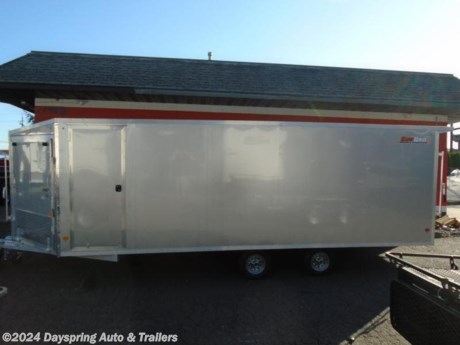 This is a new Alcom Snopro all aluminum enclosed snowmobile trailer. This one has a 22 foot box plus a 5 foot nose With 6 inches of extra height with both front and rear ramps with the full ski guide package and a rear spoiler with loading lights and a fully finish all white interior. This is sitting on tandem 3500# torsion axles with brakes on both axles. The best thing is it has a limited life time warranty on it. With this trailer being all aluminum it wont rust and it is a lot lighter

AT DAYSPRING, IT IS OUR GOAL TO HELP YOU FIND THE RIGHT TRAILER FOR YOUR NEEDS.

IF WE DON&#39;T HAVE IT, WE WILL BE MORE THAN HAPPY TO ORDER IT FOR YOU.
WE WANT TO MAKE SURE THAT YOU HAVE THE RIGHT TRAILER AND ACCESSORIES TO FIT YOUR NEEDS.

CONTACT US AND HAVE A GREAT EXPERIENCE BUYING YOUR NEW TRAILER!

TRADES ARE NO PROBLEM; JUST LET US KNOW WHAT YOU HAVE.

FINANCING RATES ARE LOWER THROW CREDIT UNIONS WE ARE A CERTIFIED CUDL DEALER