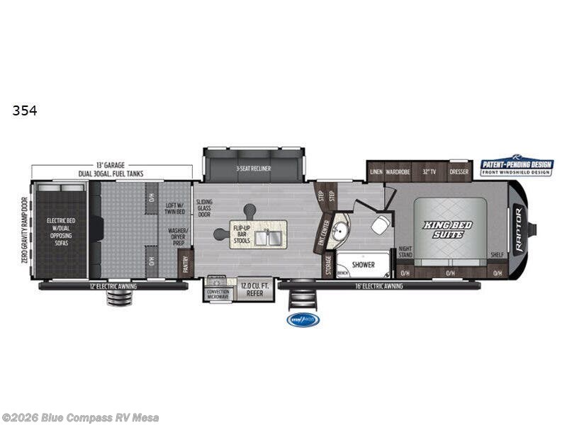 2019 Keystone Raptor 354 - Used Fifth Wheel For Sale by Blue Compass RV Mesa in Mesa, Arizona features Slideout