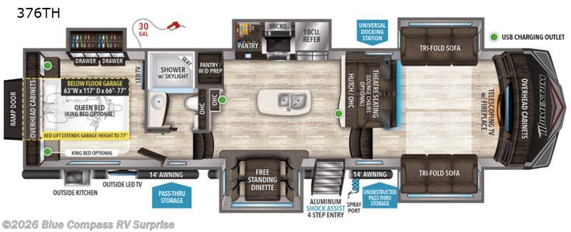 2019 Grand Design Momentum 376TH - Used Toy Hauler For Sale by Blue Compass RV Surprise in Surprise, Arizona features Slideout