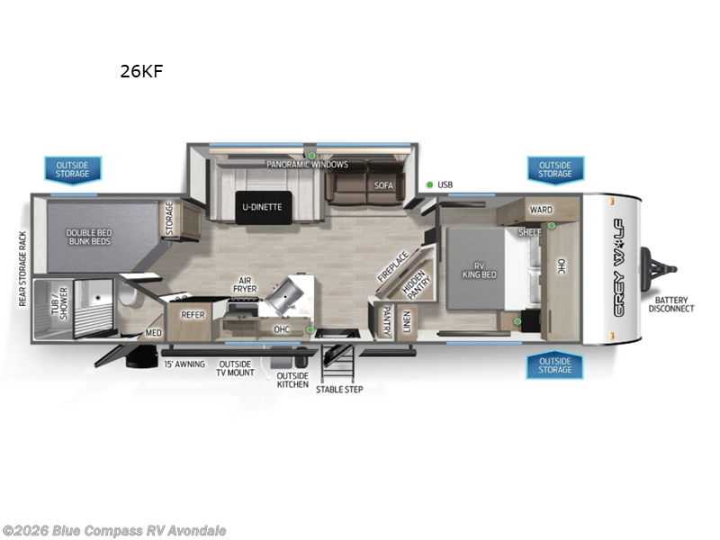 2026 Forest River Cherokee Grey Wolf 26KF - New Travel Trailer For Sale by Blue Compass RV Avondale in Avondale, Arizona features Slideout