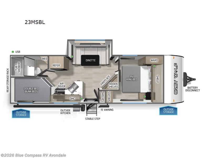 2026 Forest River Cherokee Grey Wolf Black Label 23MSBL - New Travel Trailer For Sale by Blue Compass RV Avondale in Avondale, Arizona features Slideout