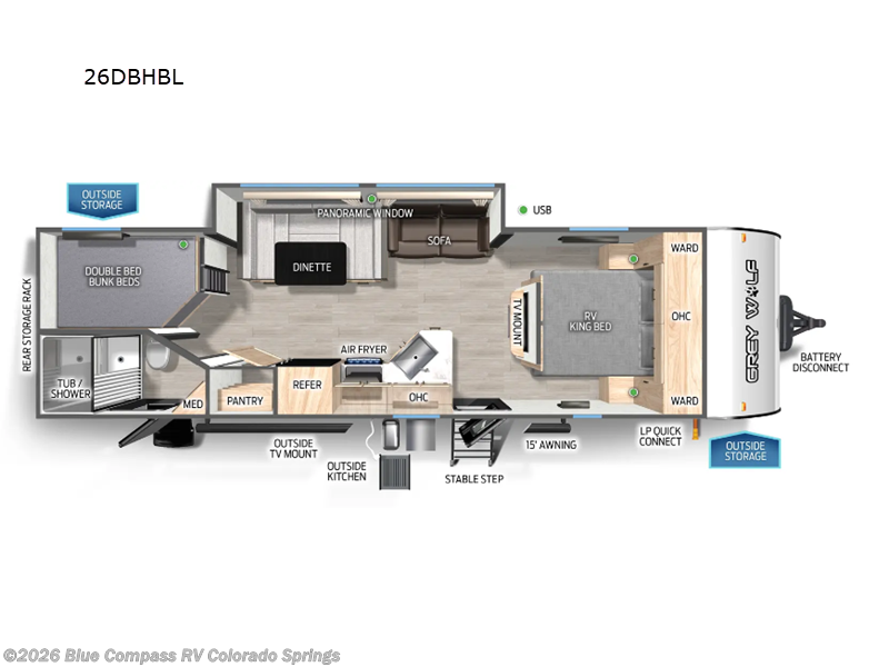 2026 Forest River Cherokee Grey Wolf Black Label 26DBHBL - New Travel Trailer For Sale by Blue Compass RV Colorado Springs in Colorado Springs, Colorado features Slideout