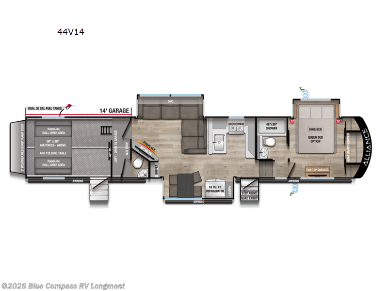 2026 Alliance RV Valor 44V14 - New Toy Hauler For Sale by Blue Compass RV Longmont in Longmont, Colorado features Slideout