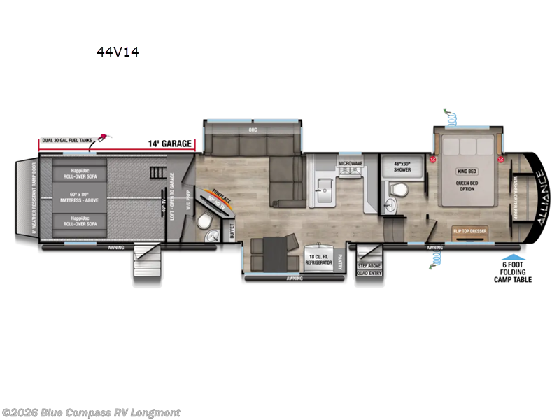 2027 Alliance RV Valor 44V14 - New Toy Hauler For Sale by Blue Compass RV Longmont in Longmont, Colorado features Slideout