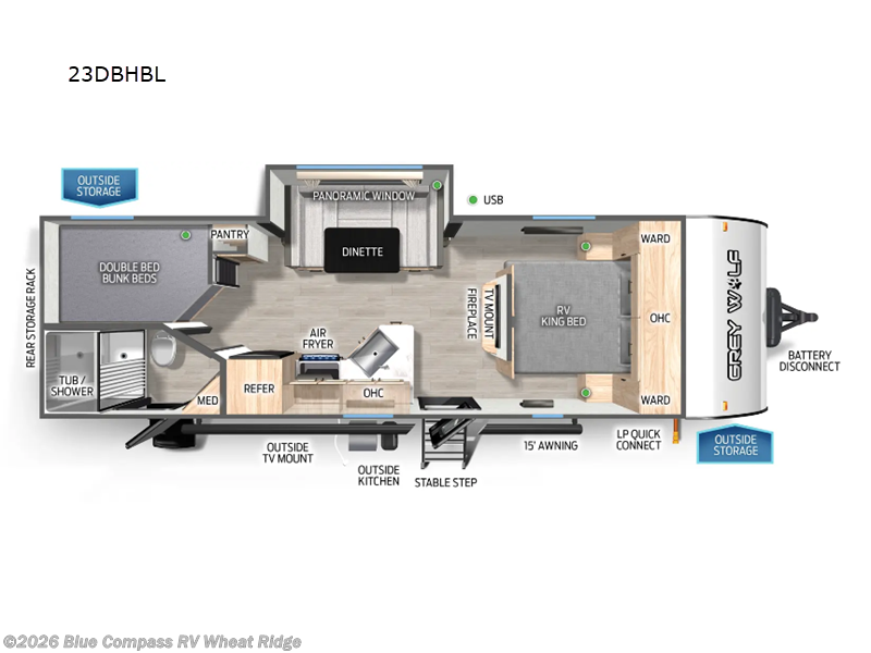 2026 Forest River Cherokee Grey Wolf Black Label 23DBHBL - New Travel Trailer For Sale by Blue Compass RV Wheat Ridge in Wheat Ridge, Colorado features Slideout