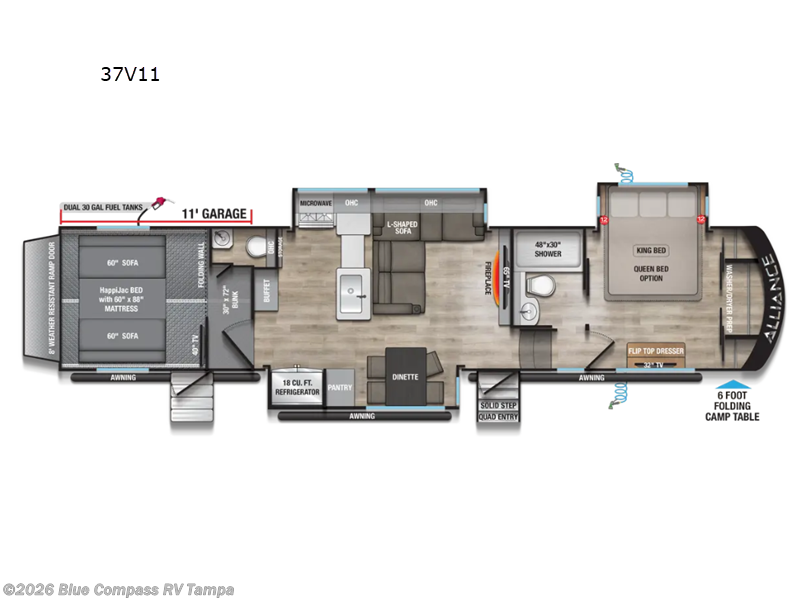 2027 Alliance RV Valor 37V11 - New Toy Hauler For Sale by Blue Compass RV Tampa in Dover, Florida features Slideout