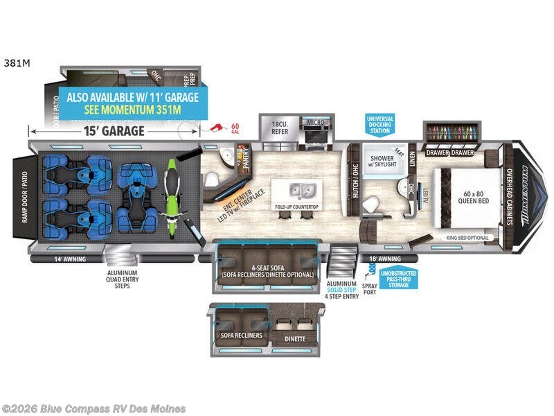 2018 Grand Design Momentum 381M - Used Toy Hauler For Sale by Blue Compass RV Des Moines in Altoona, Iowa features Slideout