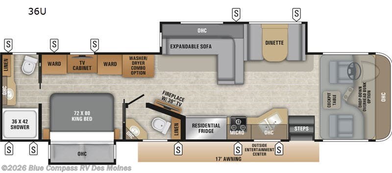 2018 Entegra Coach Emblem 36U - Used Class A For Sale by Blue Compass RV Des Moines in Altoona, Iowa features Slideout