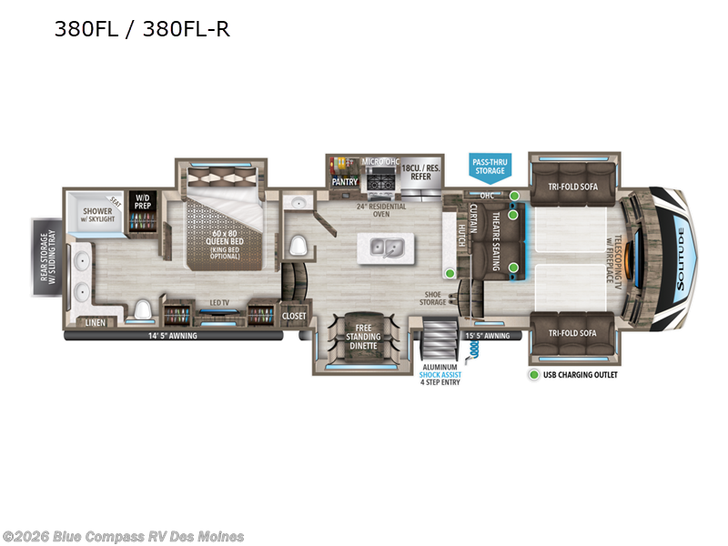 2022 Grand Design Solitude 380FL - Used Fifth Wheel For Sale by Blue Compass RV Des Moines in Altoona, Iowa features Slideout