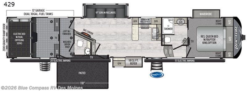 2020 Keystone Raptor 429 - Used Toy Hauler For Sale by Blue Compass RV Des Moines in Altoona, Iowa features Slideout