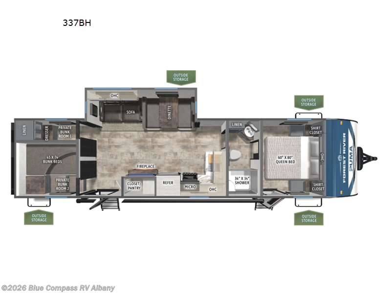 2026 Forest River Puma 337BH - New Travel Trailer For Sale by Blue Compass RV Albany in Latham, New York features Slideout