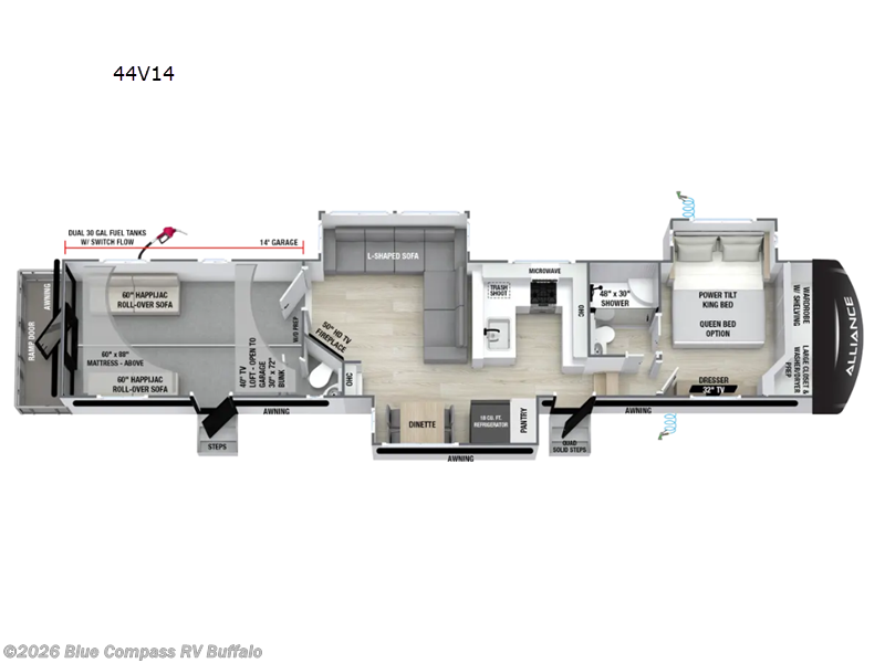 2027 Alliance RV Valor 44V14 - New Toy Hauler For Sale by Blue Compass RV Buffalo in West Seneca, New York features Slideout