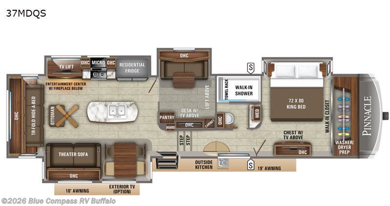 2020 Jayco Pinnacle 37MDQS - Used Fifth Wheel For Sale by Blue Compass RV Buffalo in West Seneca, New York features Slideout