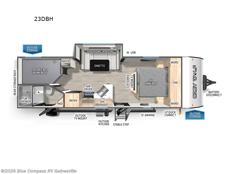 2025 Forest River Cherokee Grey Wolf 23DBH - New Travel Trailer For Sale by Blue Compass RV Gainesville in Alachua, Florida features Slideout