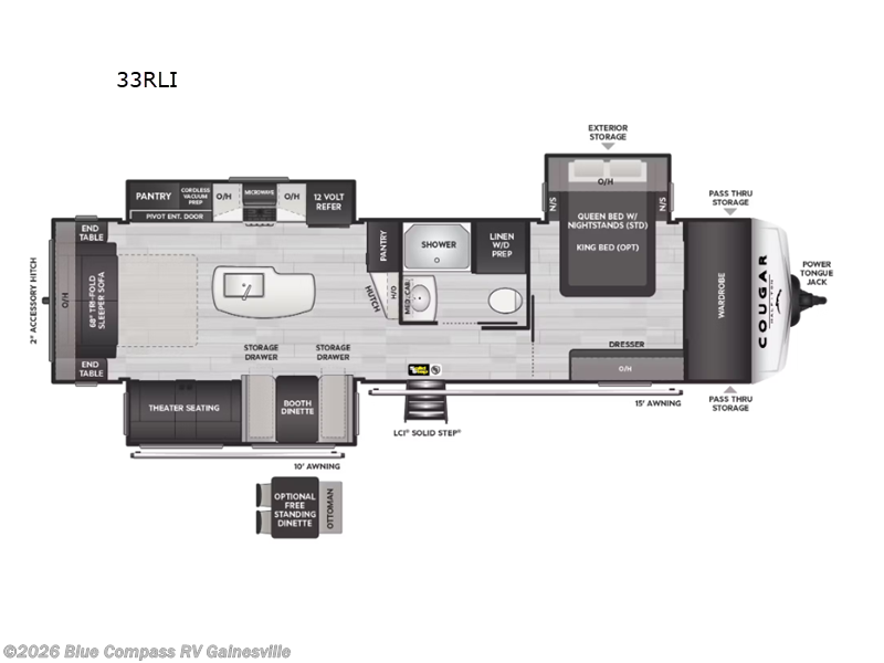2024 Keystone Cougar Half-Ton 33RLI - Used Travel Trailer For Sale by Blue Compass RV Gainesville in Alachua, Florida features Slideout