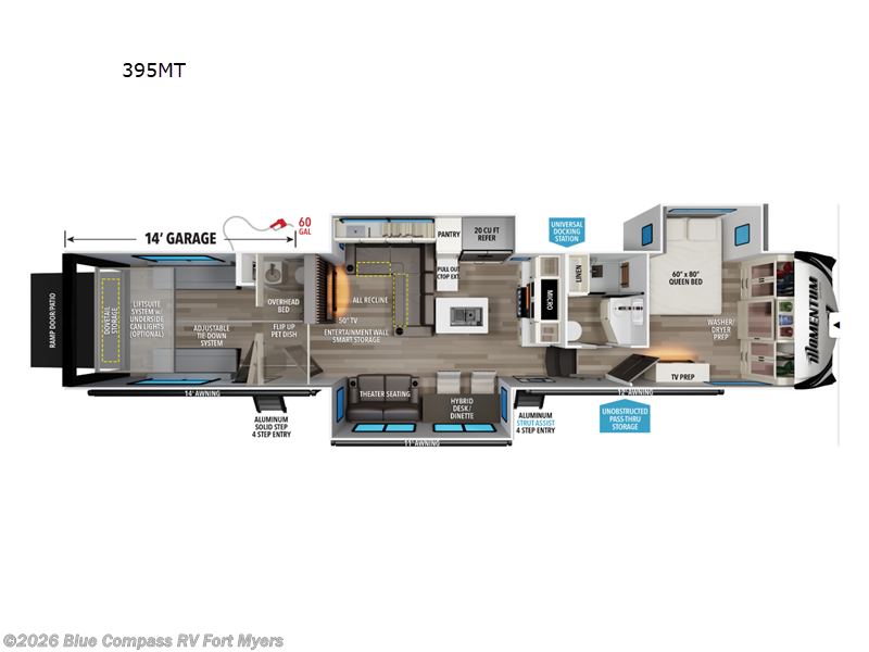 2026 Grand Design Momentum 395MT - New Toy Hauler For Sale by Blue Compass RV Fort Myers in Fort Myers, Florida features Slideout