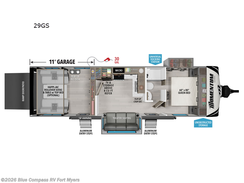 2026 Grand Design Momentum G-Class 29GS - New Toy Hauler For Sale by Blue Compass RV Fort Myers in Fort Myers, Florida features Slideout