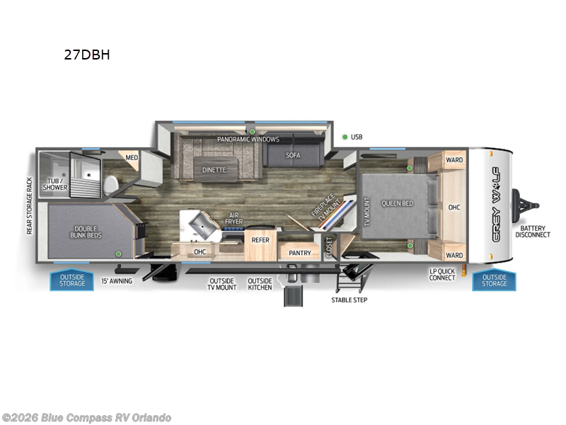 2025 Forest River Cherokee Grey Wolf 27DBH - Used Travel Trailer For Sale by Blue Compass RV Orlando in Casselberry, Florida features Slideout