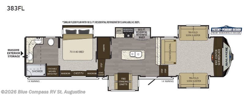2019 Keystone Avalanche 383FL - Used Fifth Wheel For Sale by Blue Compass RV St. Augustine in St. Augustine, Florida features Slideout
