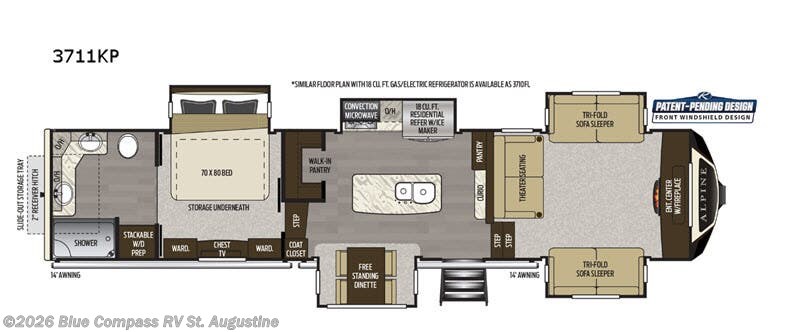 2019 Keystone Alpine 3711KP - Used Fifth Wheel For Sale by Blue Compass RV St. Augustine in St. Augustine, Florida features Slideout