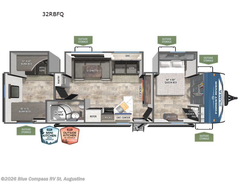 2026 Forest River Puma 32RBFQ - New Travel Trailer For Sale by Blue Compass RV St. Augustine in St. Augustine, Florida features Slideout