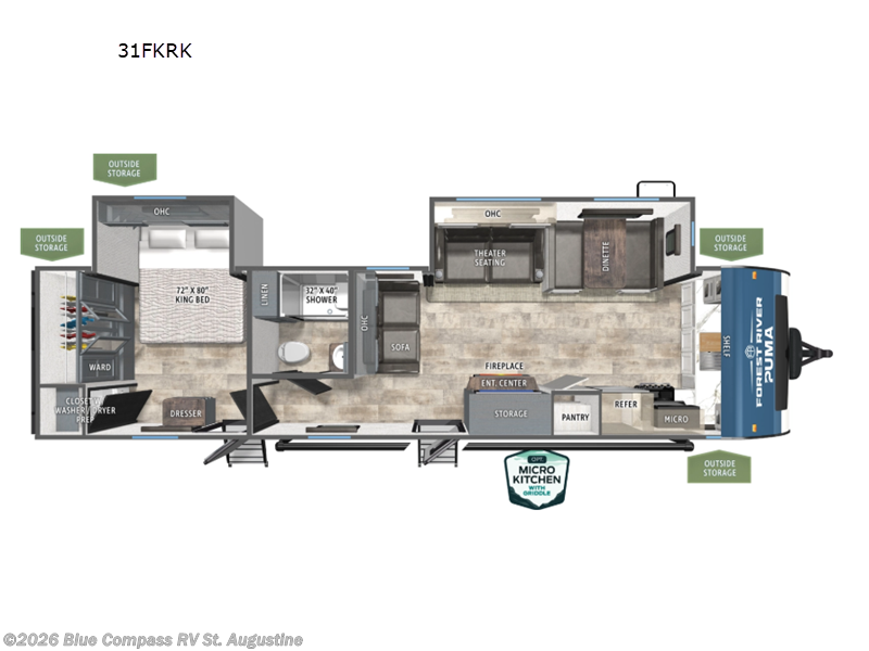 2026 Forest River Puma 31FKRK - New Travel Trailer For Sale by Blue Compass RV St. Augustine in St. Augustine, Florida features Slideout