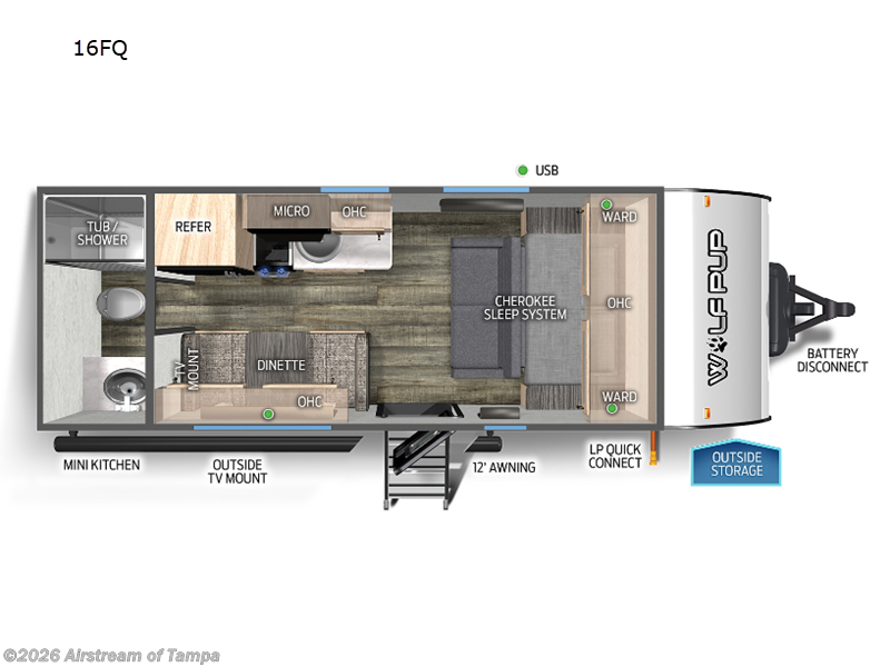 2022 Forest River Cherokee Wolf Pup 16fq - Used Travel Trailer For Sale by Airstream of Tampa in Dover, Florida