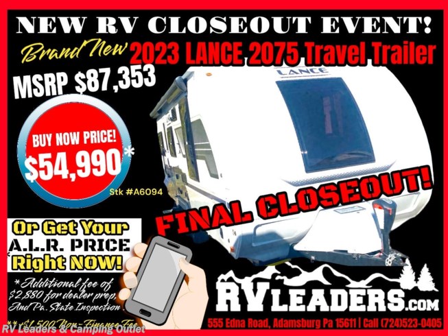 New 2023 Lance Travel Trailers 2075 available in Adamsburg, Pennsylvania