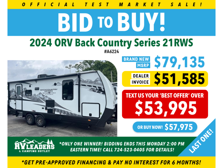 New 2024 Outdoors RV Back Country Series 21RWS available in Adamsburg, Pennsylvania