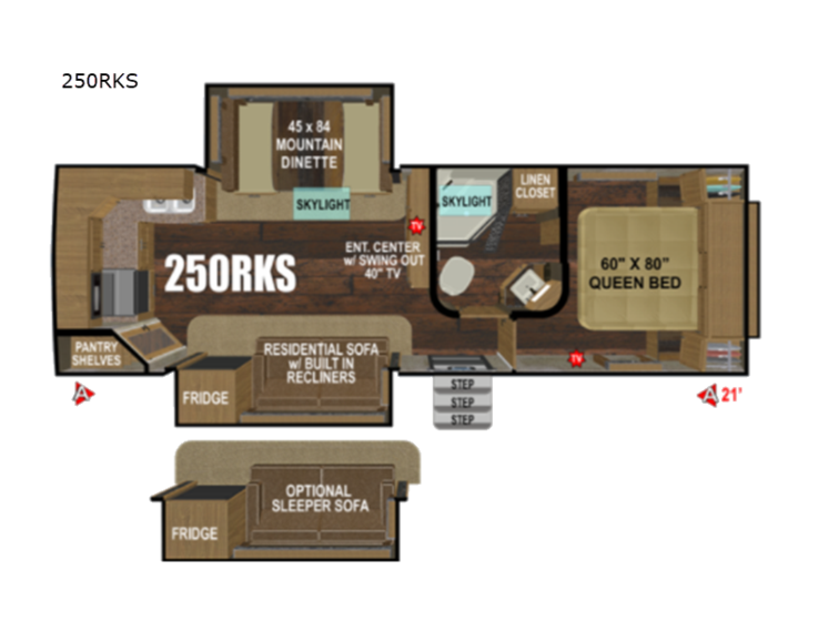 Floorplan of 2025 Outdoors RV Mountain Series Black Stone 250RKS