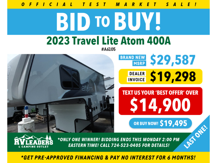 New 2023 Travel Lite Atom 400A available in Adamsburg, Pennsylvania