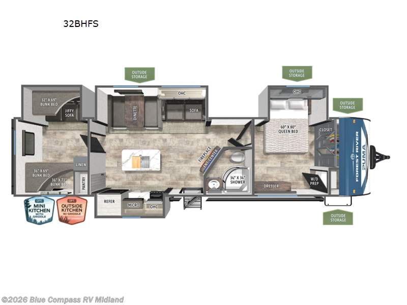 2026 Forest River Puma 32BHFS - New Travel Trailer For Sale by Blue Compass RV Midland in Midland, Michigan features Slideout