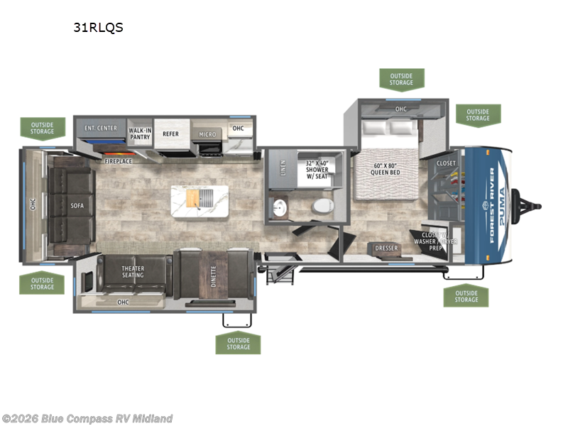 2026 Forest River Puma 31RLQS - New Travel Trailer For Sale by Blue Compass RV Midland in Midland, Michigan features Slideout