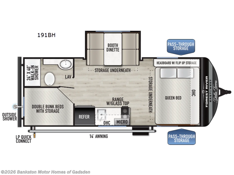 2026 East to West Della Terra 191BH - New Travel Trailer For Sale by Bankston Motor Homes of Gadsden in Attalla, Alabama features Slideout